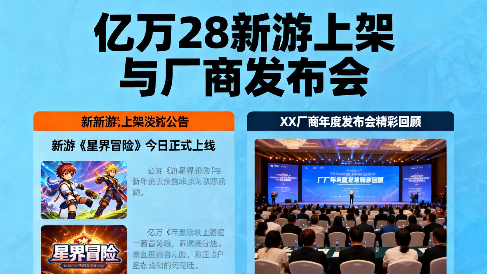亿万28游戏新闻板块，展示新游上架公告与厂商发布会图片